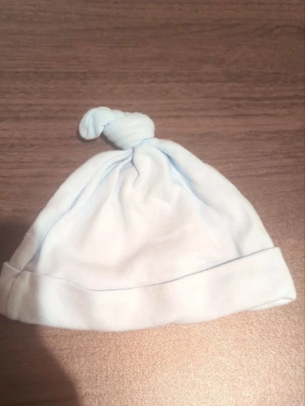 small wonders Pale Blue Baby Bodysuit and Knotted Hat with Teddy Applique